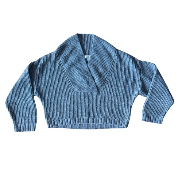 COS Sweaters - COS Grey Cropped Ribbed Shawl Collar Sweater